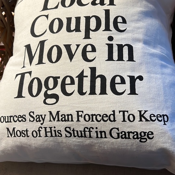 New Enesco Really Great News Local Couple Move in Together Pillow 18x18 in NWT - Picture 2 of 2